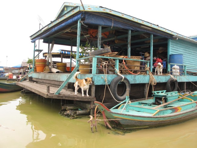 Tipik bir yüzen köy evi ve evin bekçileri